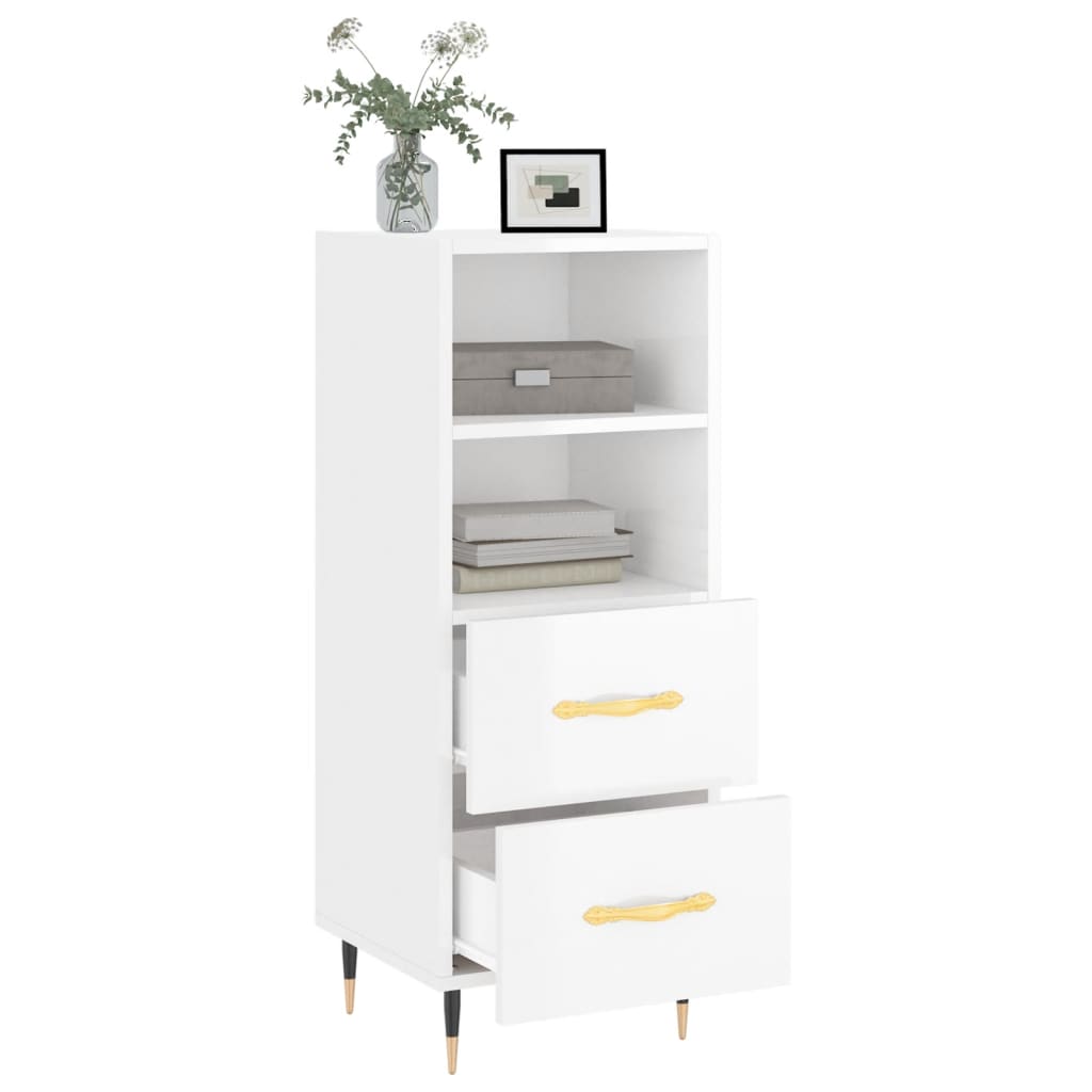 Dressoir 34,5X34X90 Cm Bewerkt Hout Hoogglans Wit