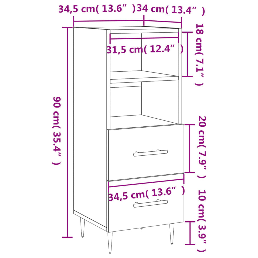 Dressoir 34,5X34X90 Cm Bewerkt Hout Hoogglans Wit