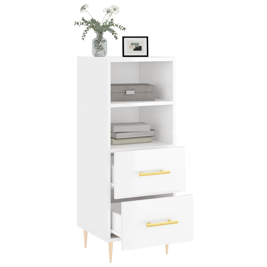Dressoir 34,5X34X90 Cm Bewerkt Hout Hoogglans Wit