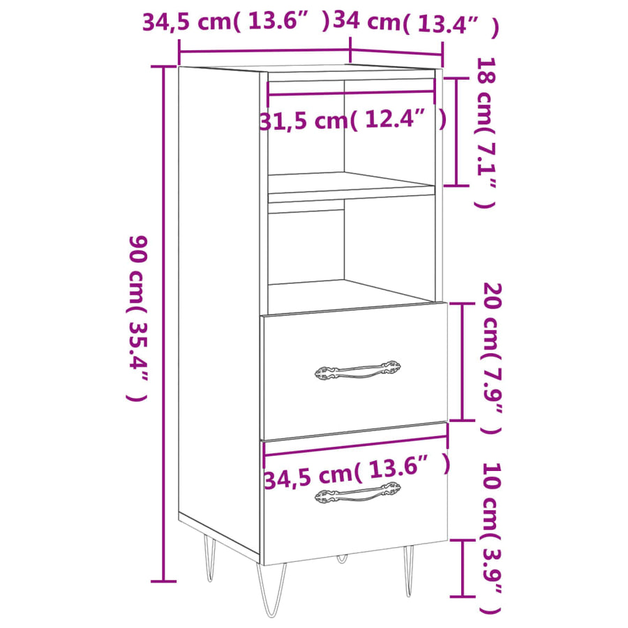 Dressoir 34,5X34X90 Cm Bewerkt Hout Wit