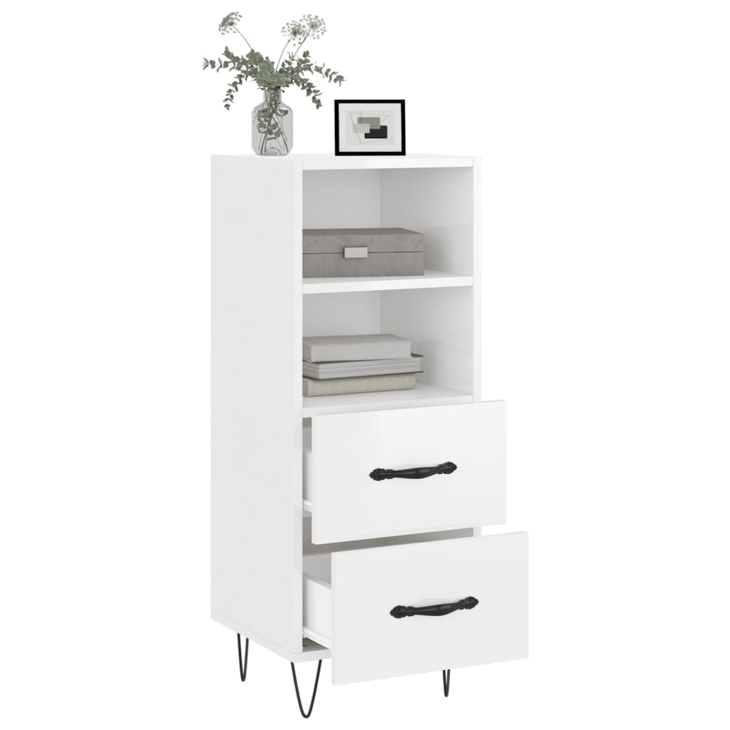 Dressoir 34,5X34X90 Cm Bewerkt Hout Hoogglans Wit