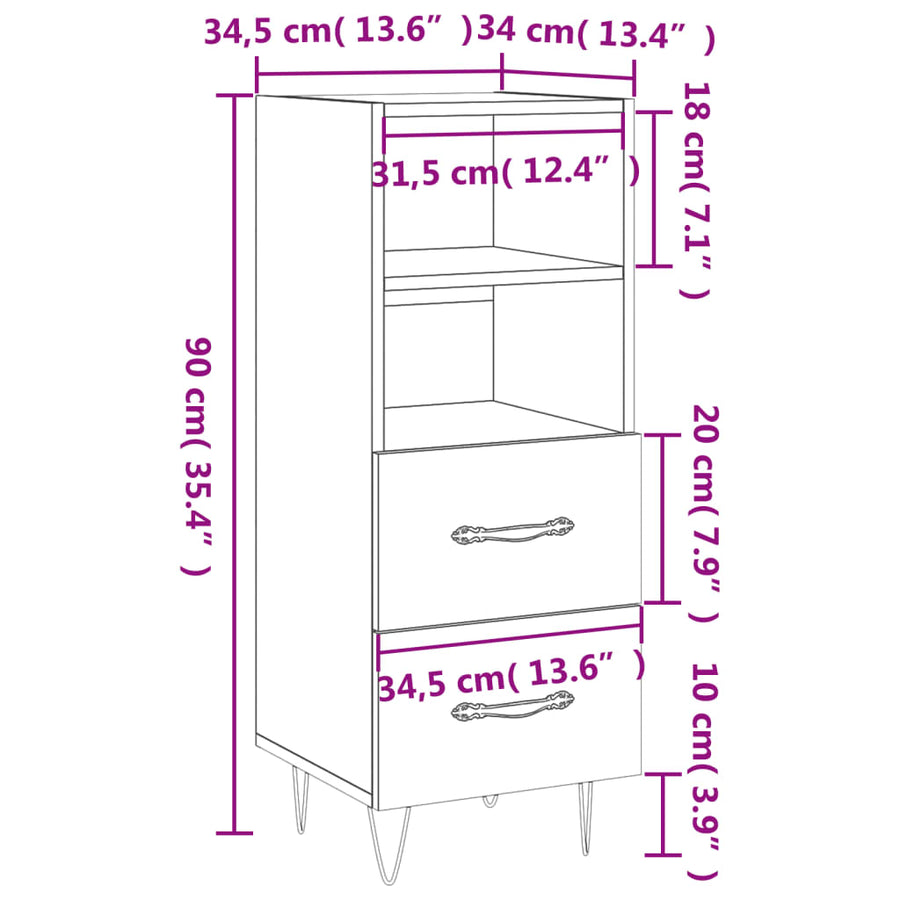 Dressoir 34,5X34X90 Cm Bewerkt Hout Betongrijs
