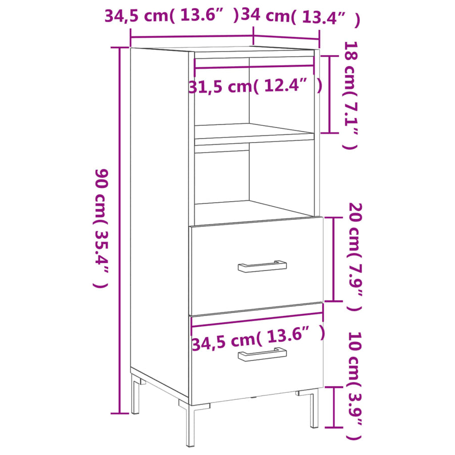 Dressoir 34,5X34X90 Cm Bewerkt Hout Hoogglans Wit