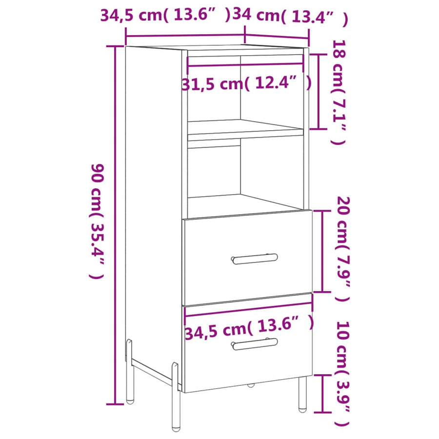 Dressoir 34,5X34X90 Cm Bewerkt Hout Hoogglans Wit