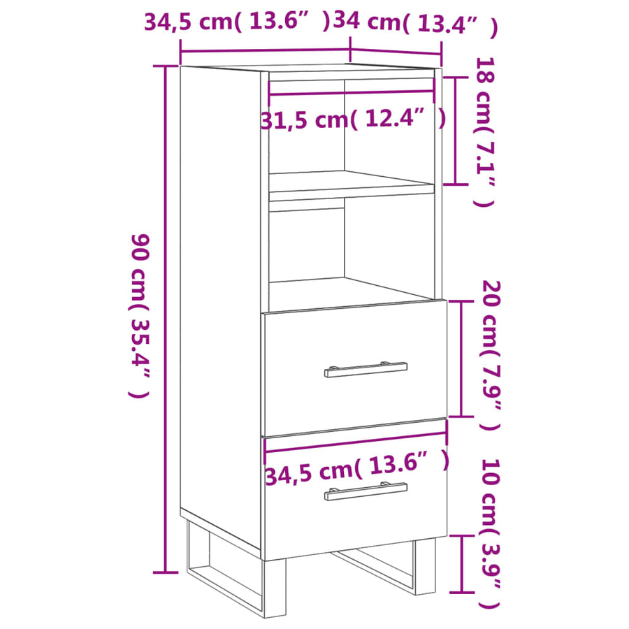 Dressoir 34,5X34X90 Cm Bewerkt Hout Hoogglans Wit