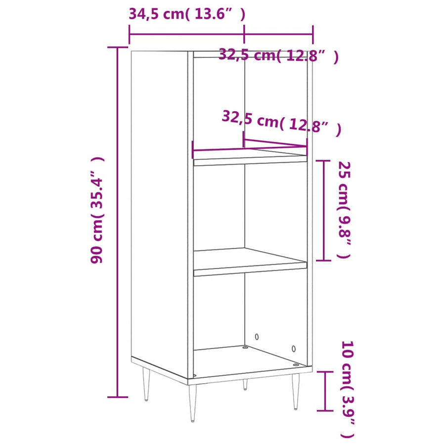 Dressoir 34,5X32,5X90 Cm Bewerkt Hout Grijs Sonoma Eikenkleurig