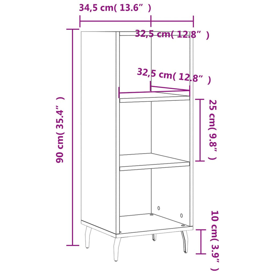 Dressoir 34,5X32,5X90 Cm Bewerkt Hout Gerookt Eikenkleurig