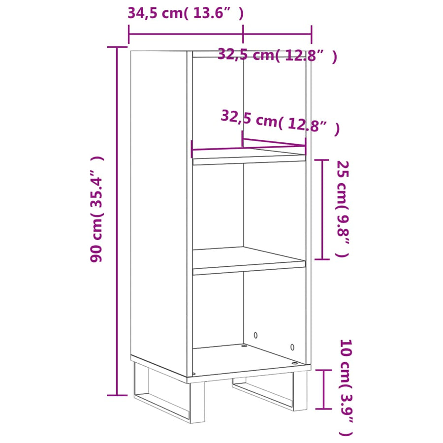 Dressoir 34,5X32,5X90 Cm Bewerkt Hout Hoogglans Wit