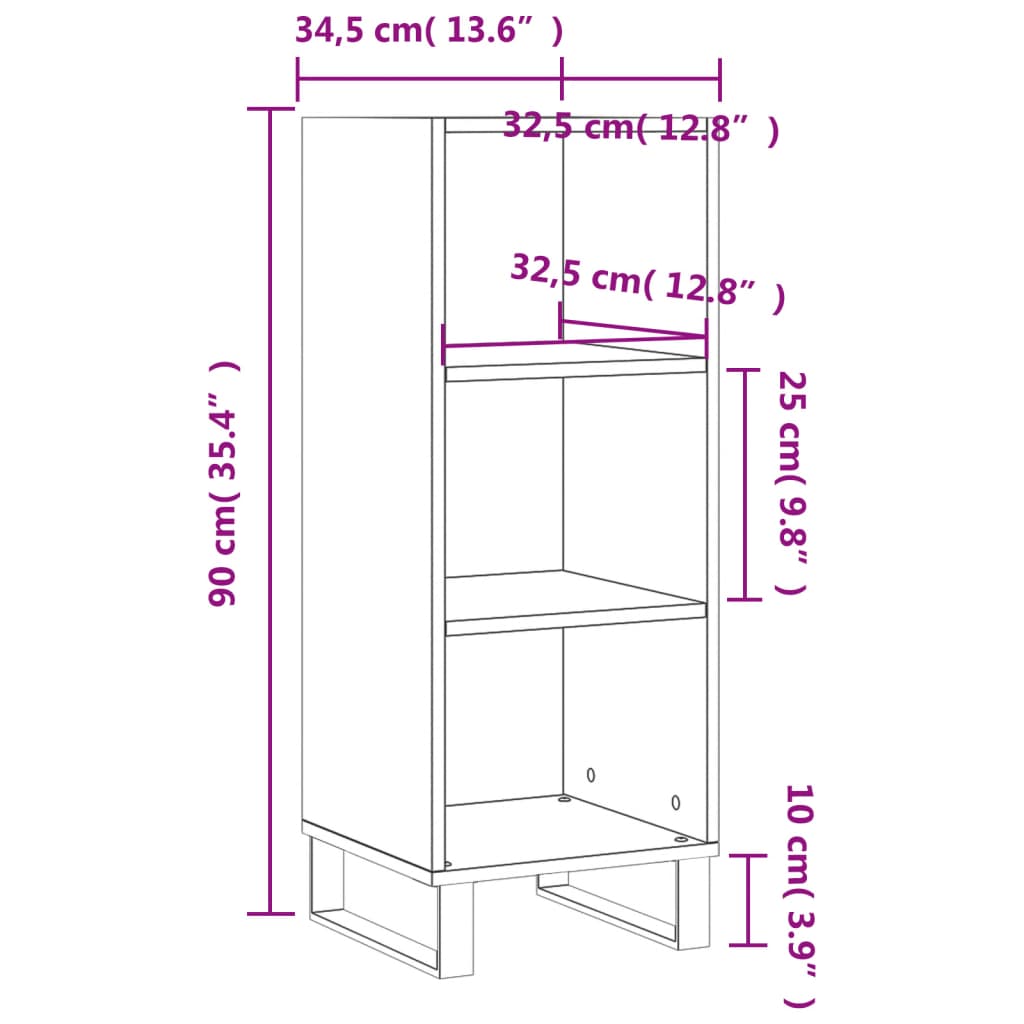 Dressoir 34,5X32,5X90 Cm Bewerkt Hout Grijs Sonoma Eikenkleurig