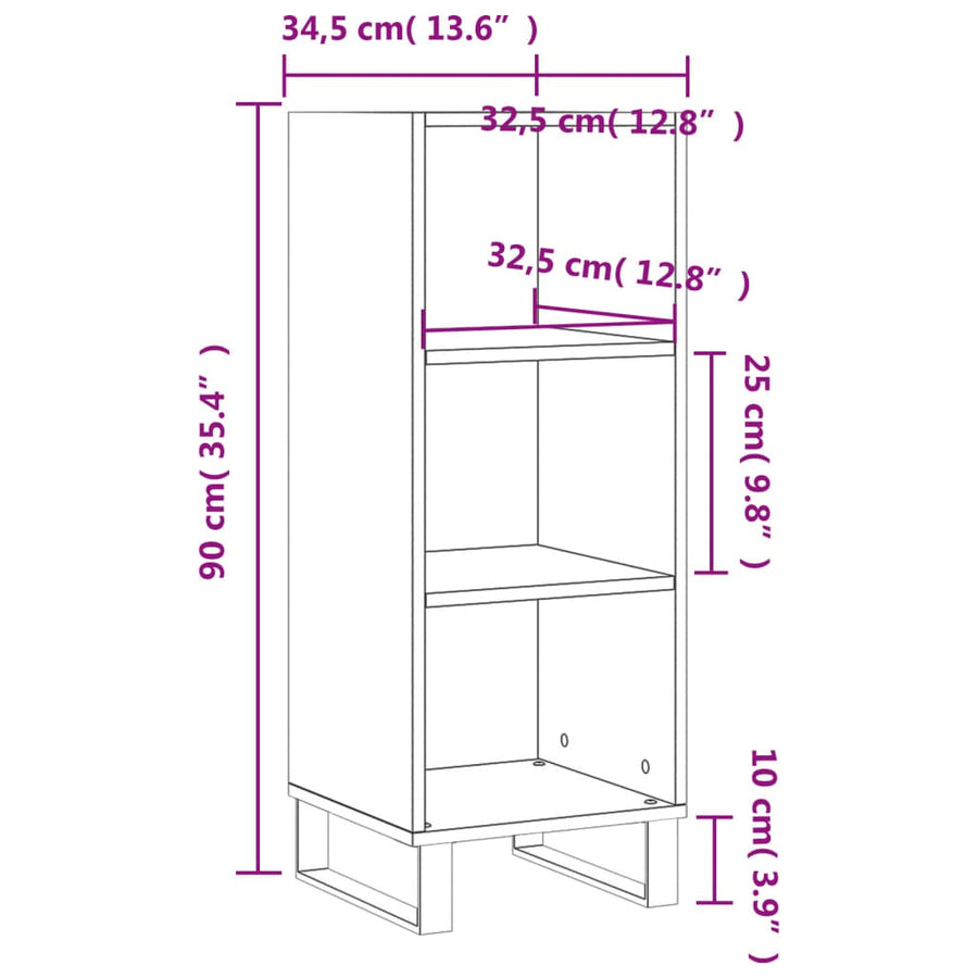 Dressoir 34,5X32,5X90 Cm Bewerkt Hout Bruin Eikenkleur