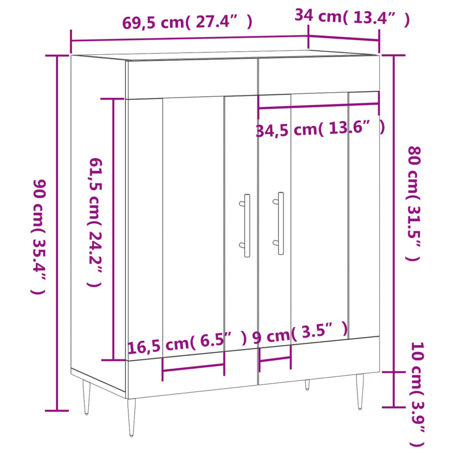 Dressoir 69,5X34X90 Cm Bewerkt Hout Wit