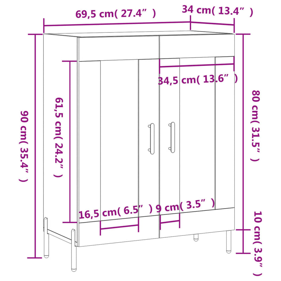 Dressoir 69,5X34X90 Cm Bewerkt Hout Wit