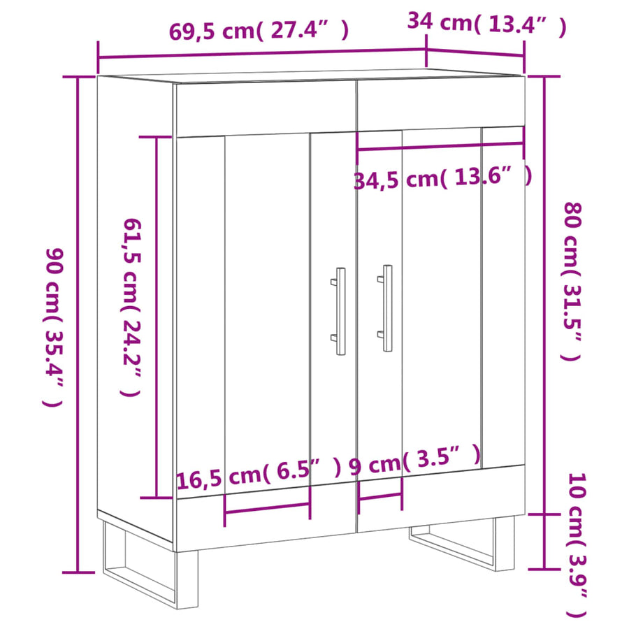 Dressoir 69,5X34X90 Cm Bewerkt Hout Kleurig Sonoma eiken