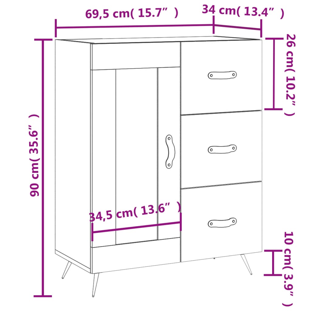 Dressoir 69,5X34X90 Cm Bewerkt Hout Wit