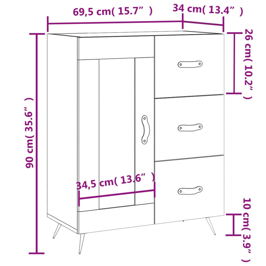 Dressoir 69,5X34X90 Cm Bewerkt Hout Wit