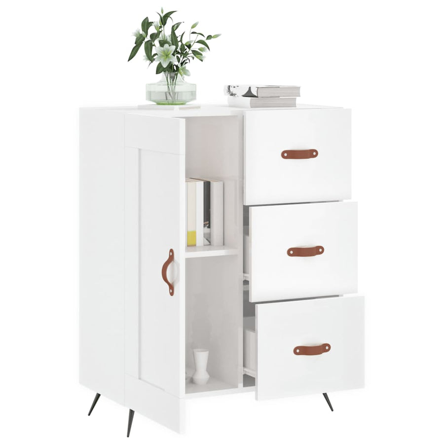 Dressoir 69,5X34X90 Cm Bewerkt Hout Hoogglans Wit