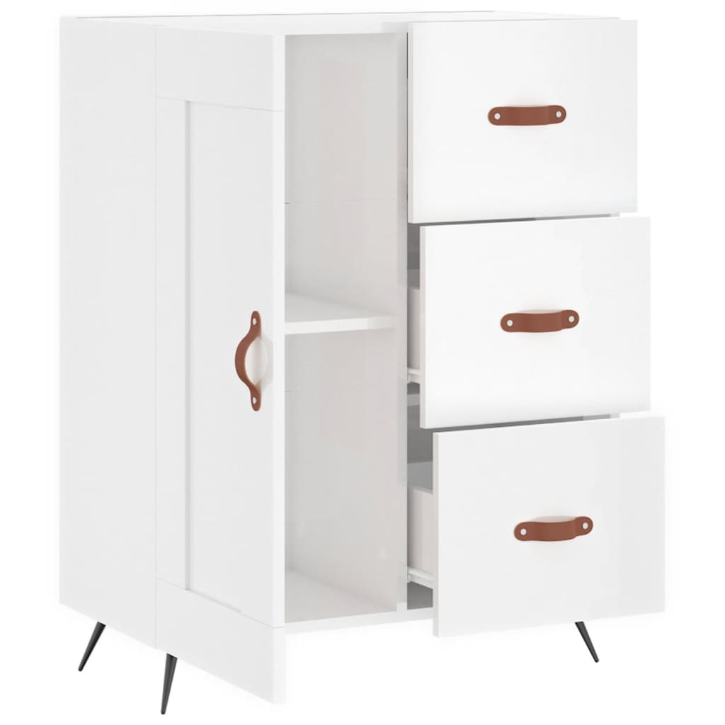 Dressoir 69,5X34X90 Cm Bewerkt Hout Hoogglans Wit