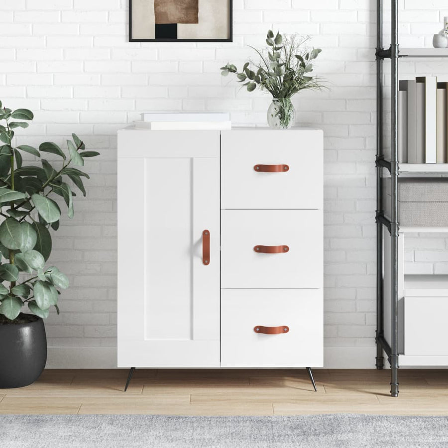 Dressoir 69,5X34X90 Cm Bewerkt Hout Hoogglans Wit