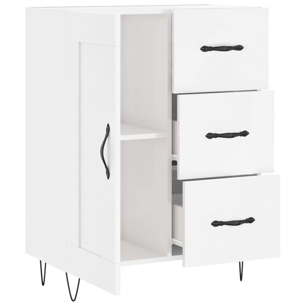 Dressoir 69,5X34X90 Cm Bewerkt Hout Hoogglans Wit