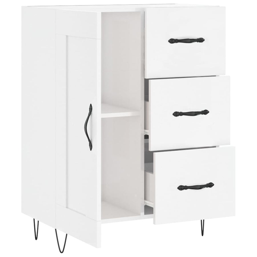 Dressoir 69,5X34X90 Cm Bewerkt Hout Hoogglans Wit