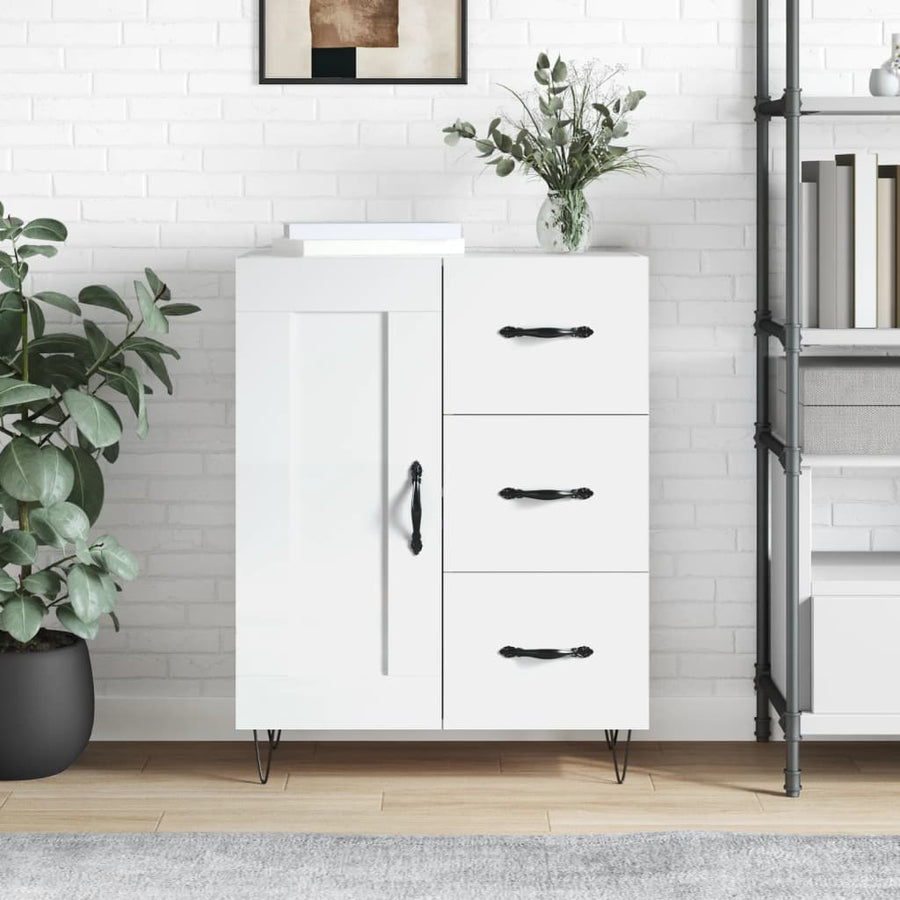 Dressoir 69,5X34X90 Cm Bewerkt Hout Hoogglans Wit
