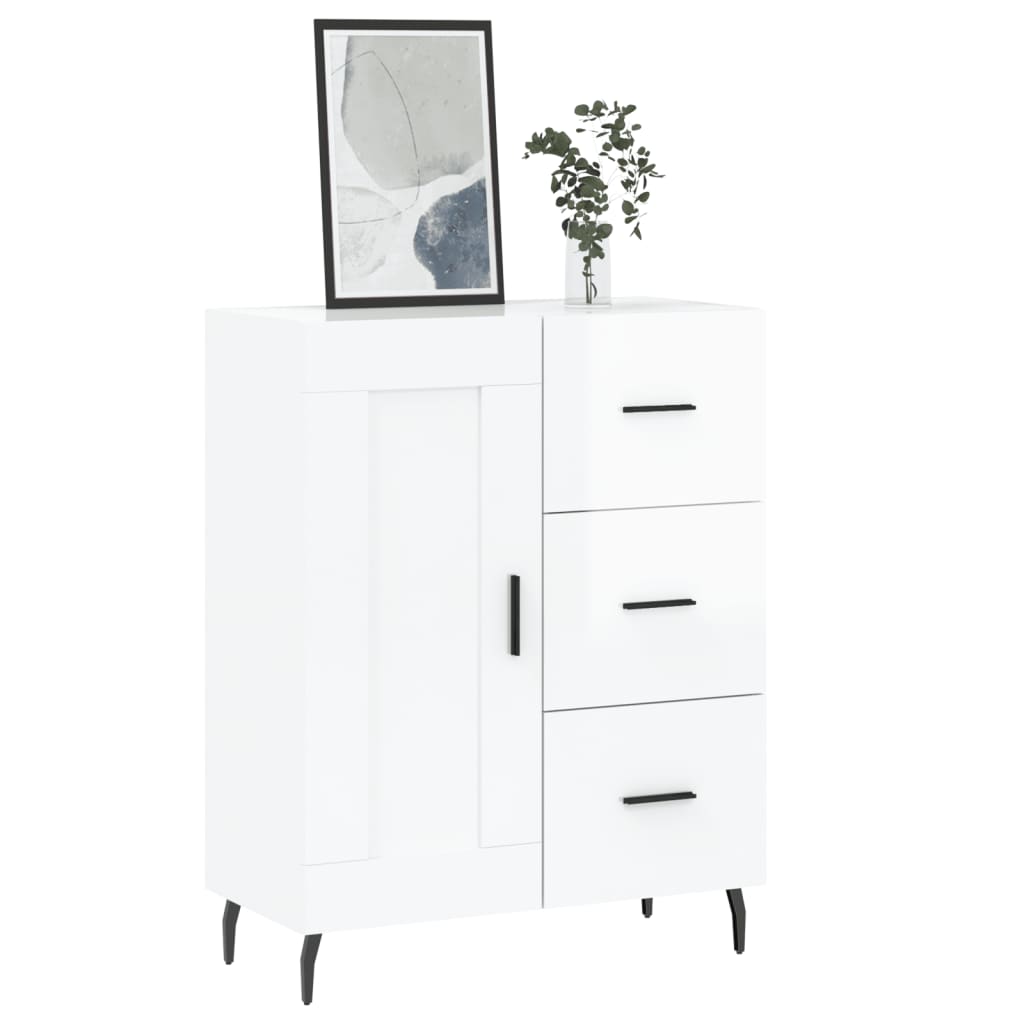 Dressoir 69,5X34X90 Cm Bewerkt Hout Hoogglans Wit
