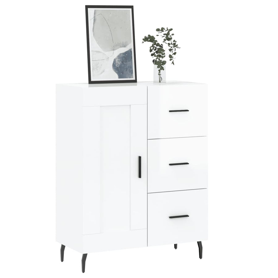 Dressoir 69,5X34X90 Cm Bewerkt Hout Hoogglans Wit