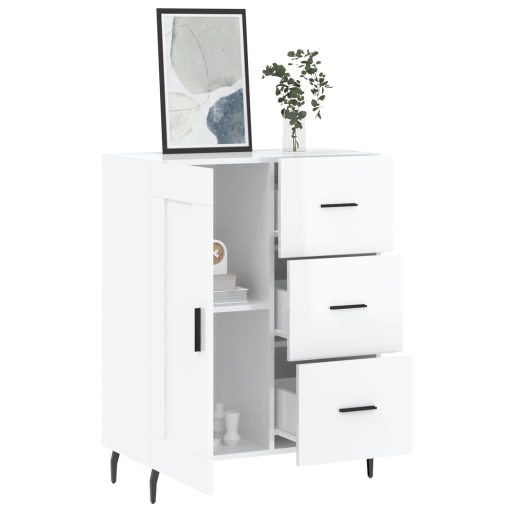 Dressoir 69,5X34X90 Cm Bewerkt Hout Hoogglans Wit