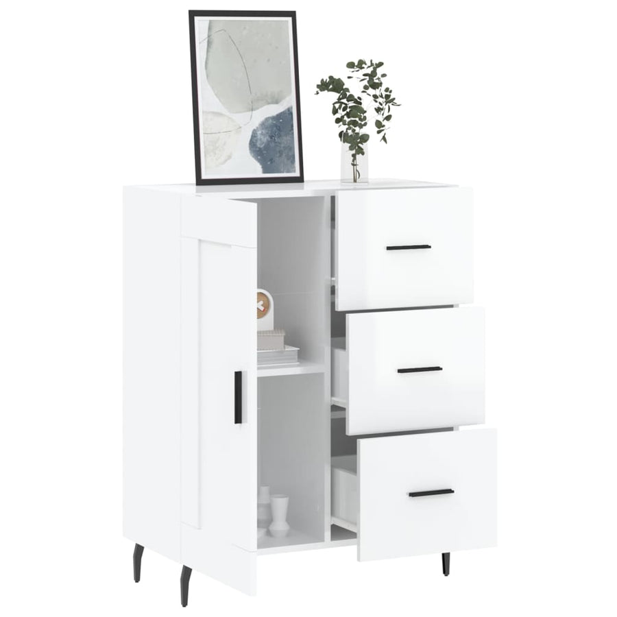Dressoir 69,5X34X90 Cm Bewerkt Hout Hoogglans Wit