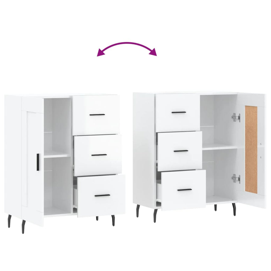 Dressoir 69,5X34X90 Cm Bewerkt Hout Hoogglans Wit