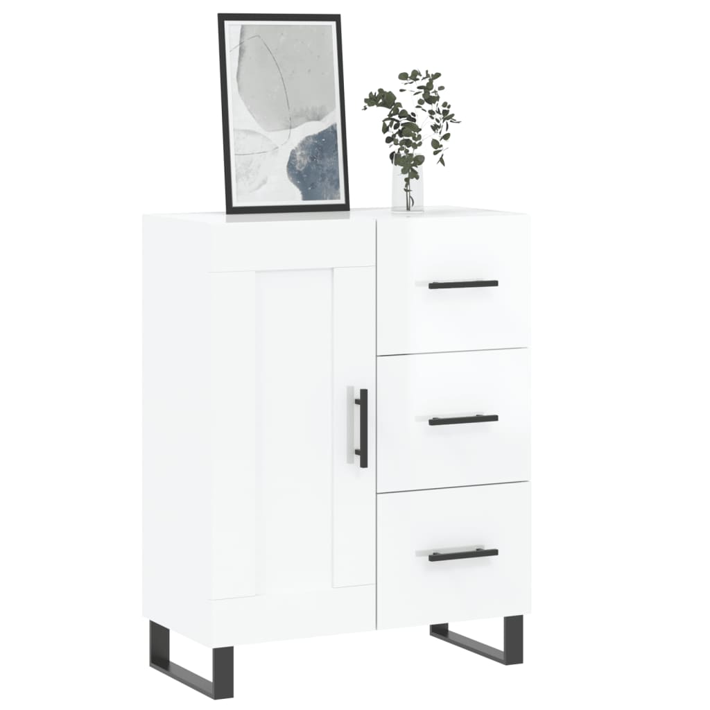 Dressoir 69,5X34X90 Cm Bewerkt Hout Hoogglans Wit