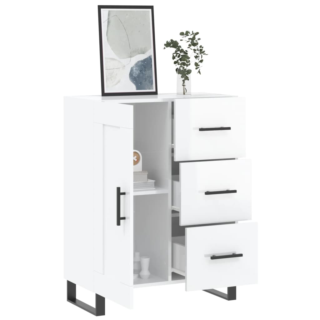 Dressoir 69,5X34X90 Cm Bewerkt Hout Hoogglans Wit