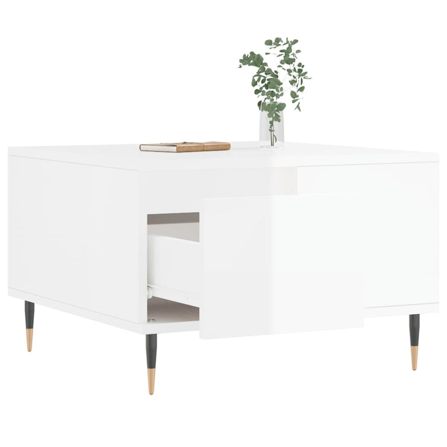 Salontafel 55X55X36,5 Cm Bewerkt Hout Hoogglans wit
