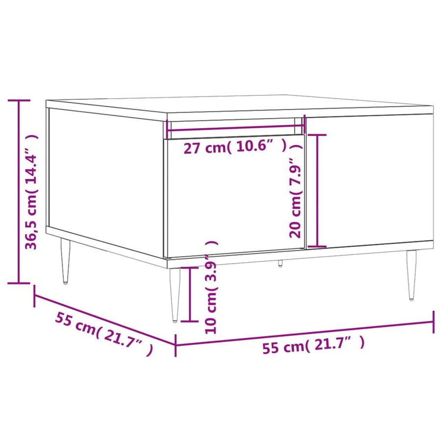 Salontafel 55X55X36,5 Cm Bewerkt Hout Hoogglans wit