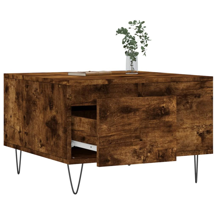 Salontafel 55X55X36,5 Cm Bewerkt Hout Kleurig Gerookt eiken