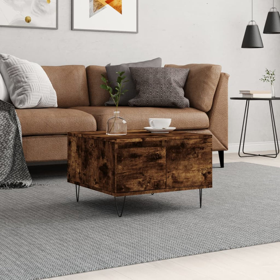 Salontafel 55X55X36,5 Cm Bewerkt Hout Kleurig Gerookt eiken