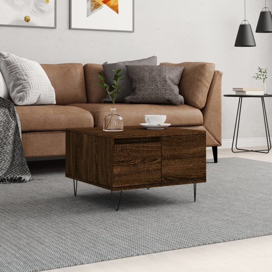 Salontafel 55X55X36,5 Cm Bewerkt Hout Bruin Eikenkleur Bruineiken