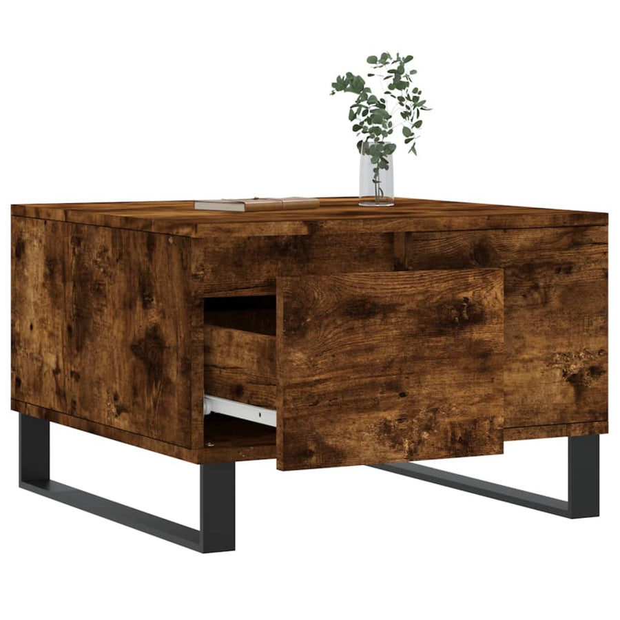 Salontafel 55X55X36,5 Cm Bewerkt Hout Gerookt Eikenkleurig