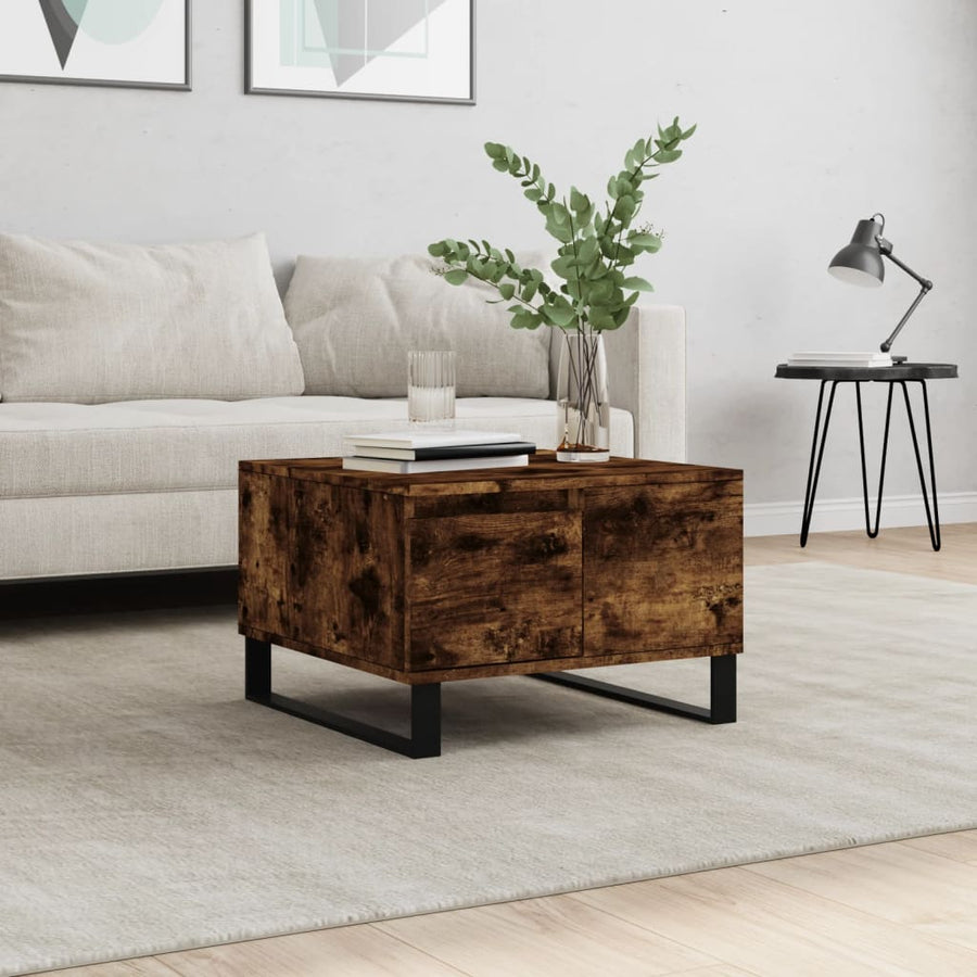 Salontafel 55X55X36,5 Cm Bewerkt Hout Gerookt Eikenkleurig