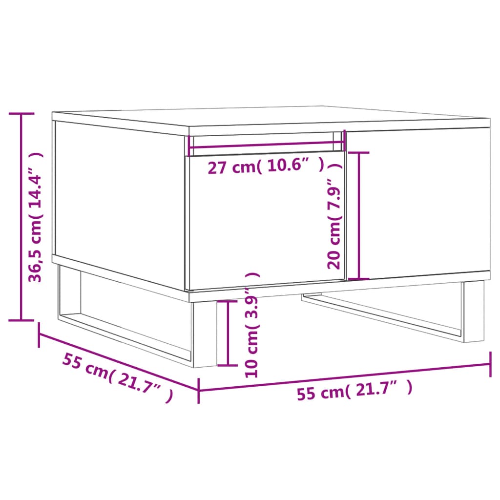 Salontafel 55X55X36,5 Cm Bewerkt Hout Eikenkleurig Grijs sonoma