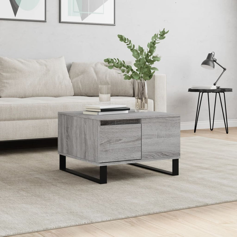 Salontafel 55X55X36,5 Cm Bewerkt Hout Eikenkleurig Grijs sonoma