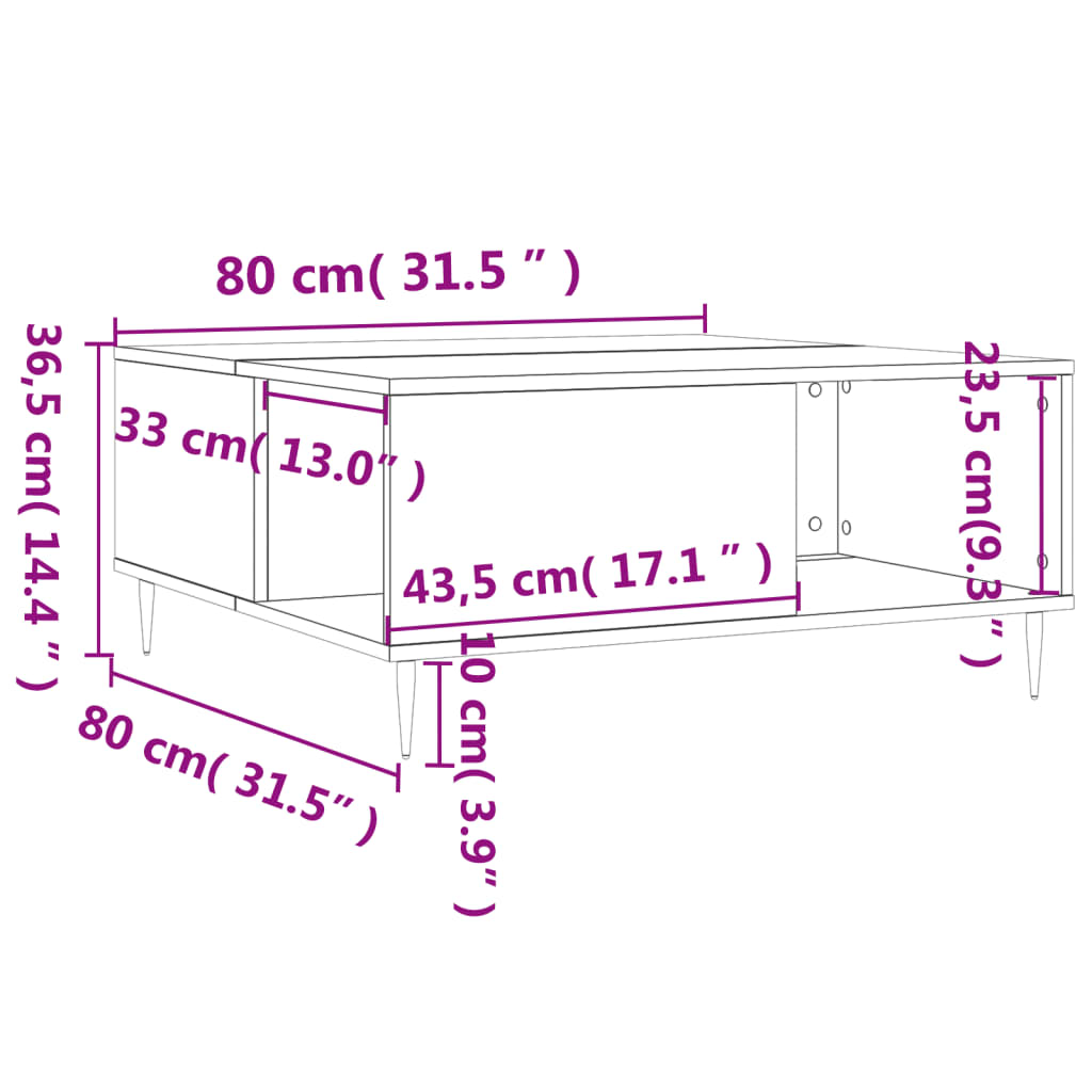 Salontafel 80X80X36,5 Cm Bewerkt Hout Wit