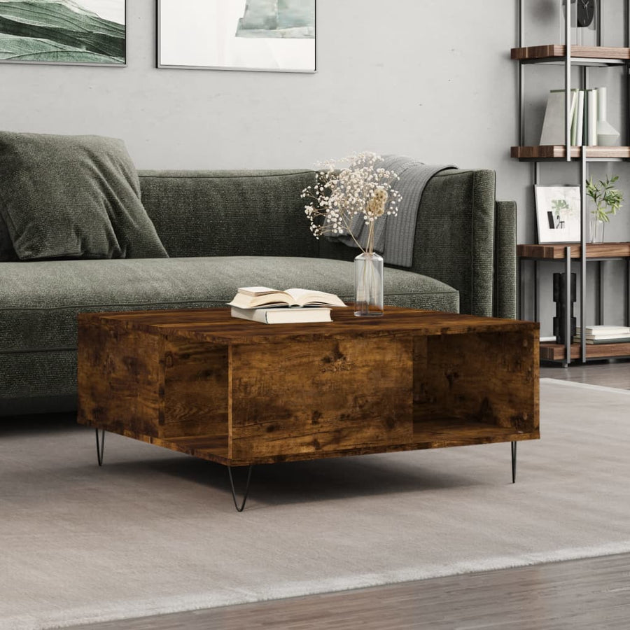 Salontafel 80X80X36,5 Cm Bewerkt Hout Kleurig Gerookt eiken