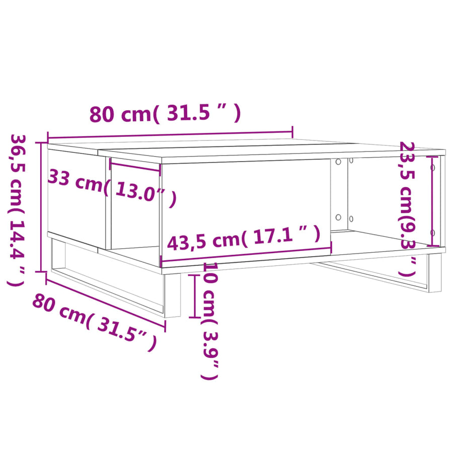 Salontafel 80X80X36,5 Cm Bewerkt Hout Kleurig Gerookt eiken