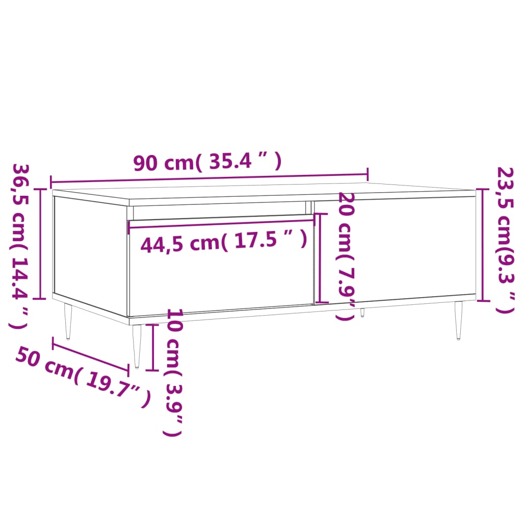 Salontafel 90X50X36,5 Cm Bewerkt Hout Wit