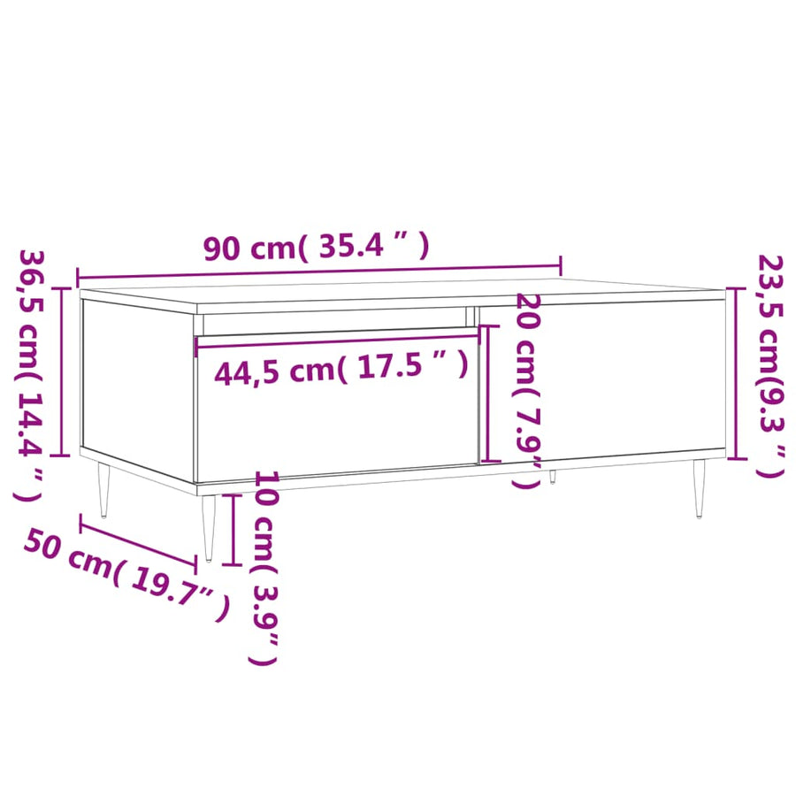 Salontafel 90X50X36,5 Cm Bewerkt Hout Wit