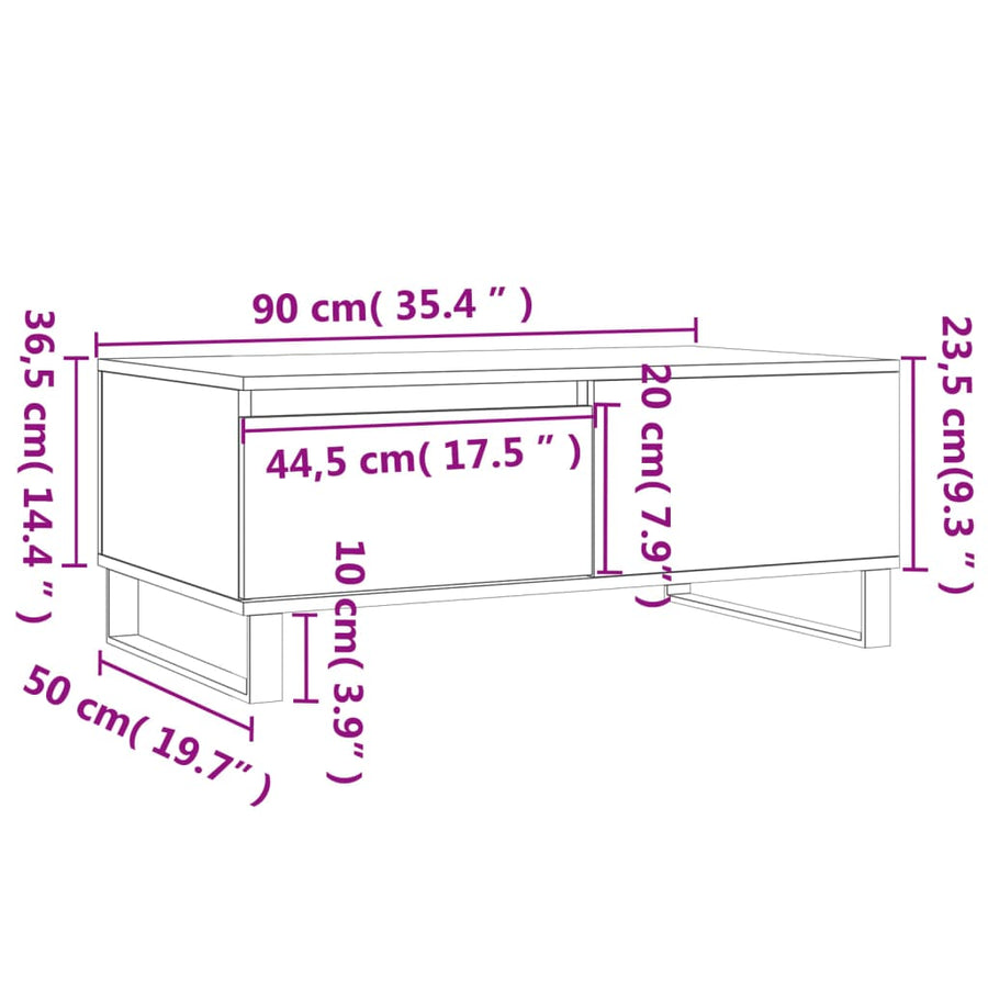 Salontafel 90X50X36,5 Cm Bewerkt Hout Kleurig Sonoma eiken