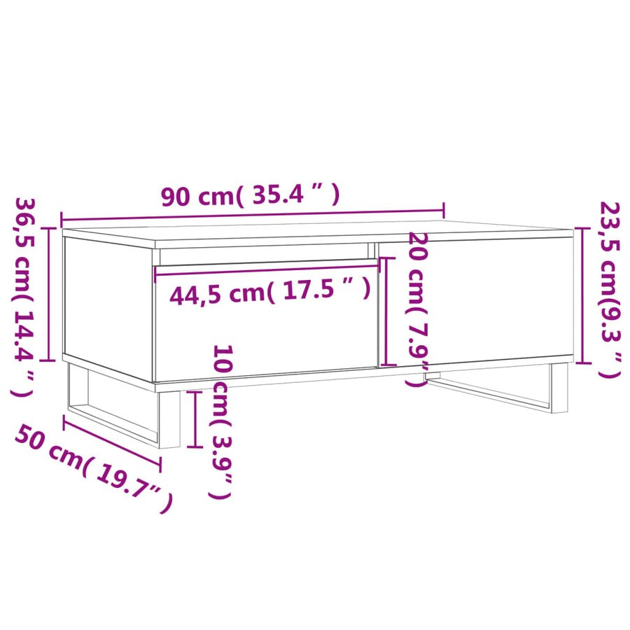 Salontafel 90X50X36,5 Cm Bewerkt Hout Grijs sonoma