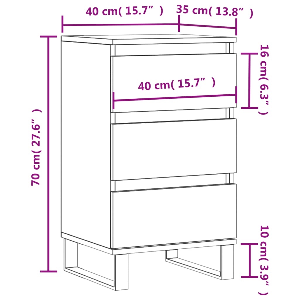 Dressoir 40X35X70 Cm Bewerkt Hout Gerookt Eikenkleurig