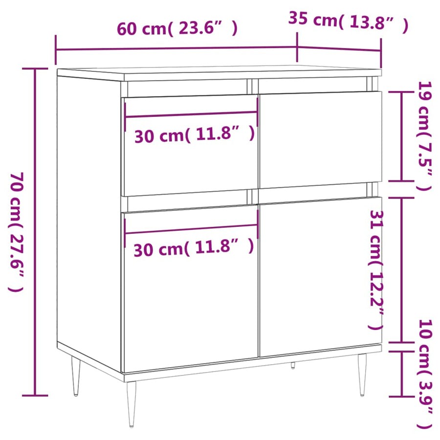 Dressoir 60X35X70 Cm Bewerkt Hout Wit